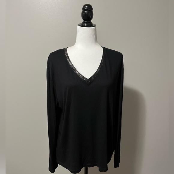 Mos Mosh Renee V-Neck Long Sleeve Black Tee - Picture 1 of 9